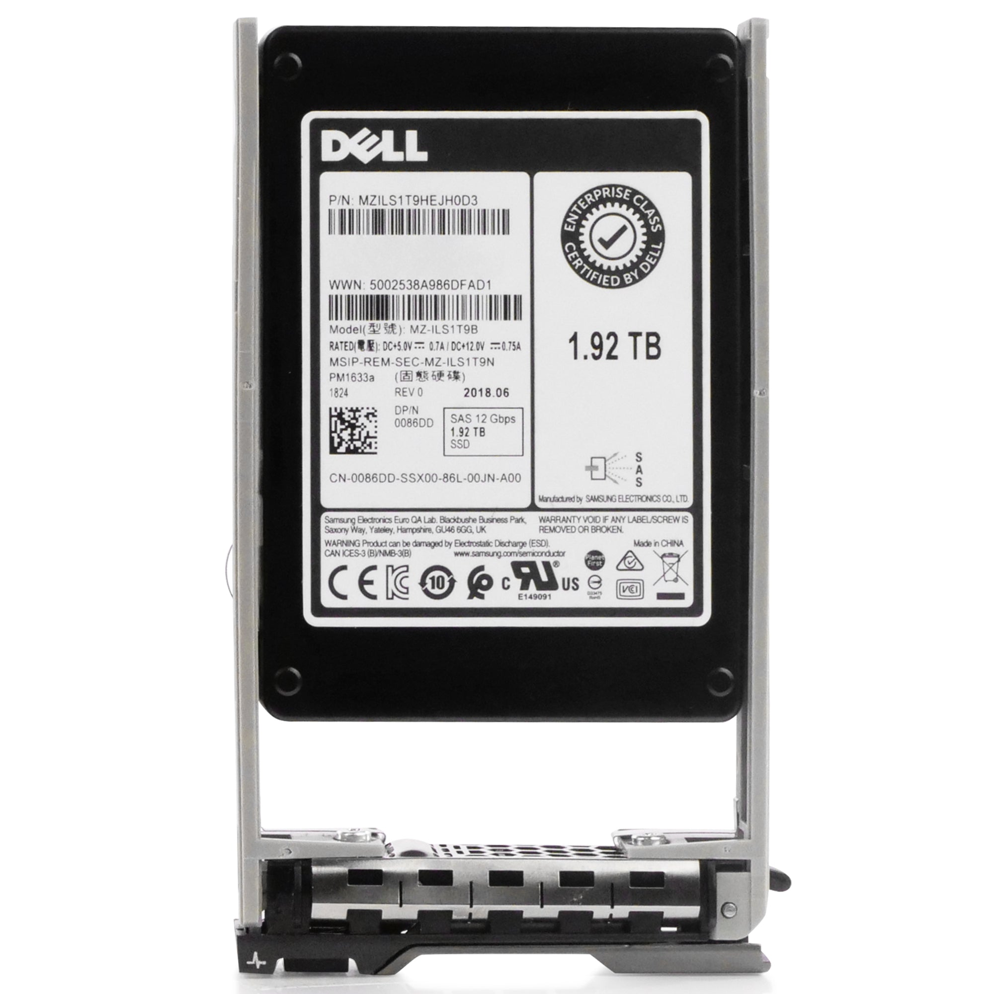 Dell G13 0086DD 1.92TB 1 DWPD SAS 12Gb/s 3D TLC V-NAND 2.5in Refurbished SSD
