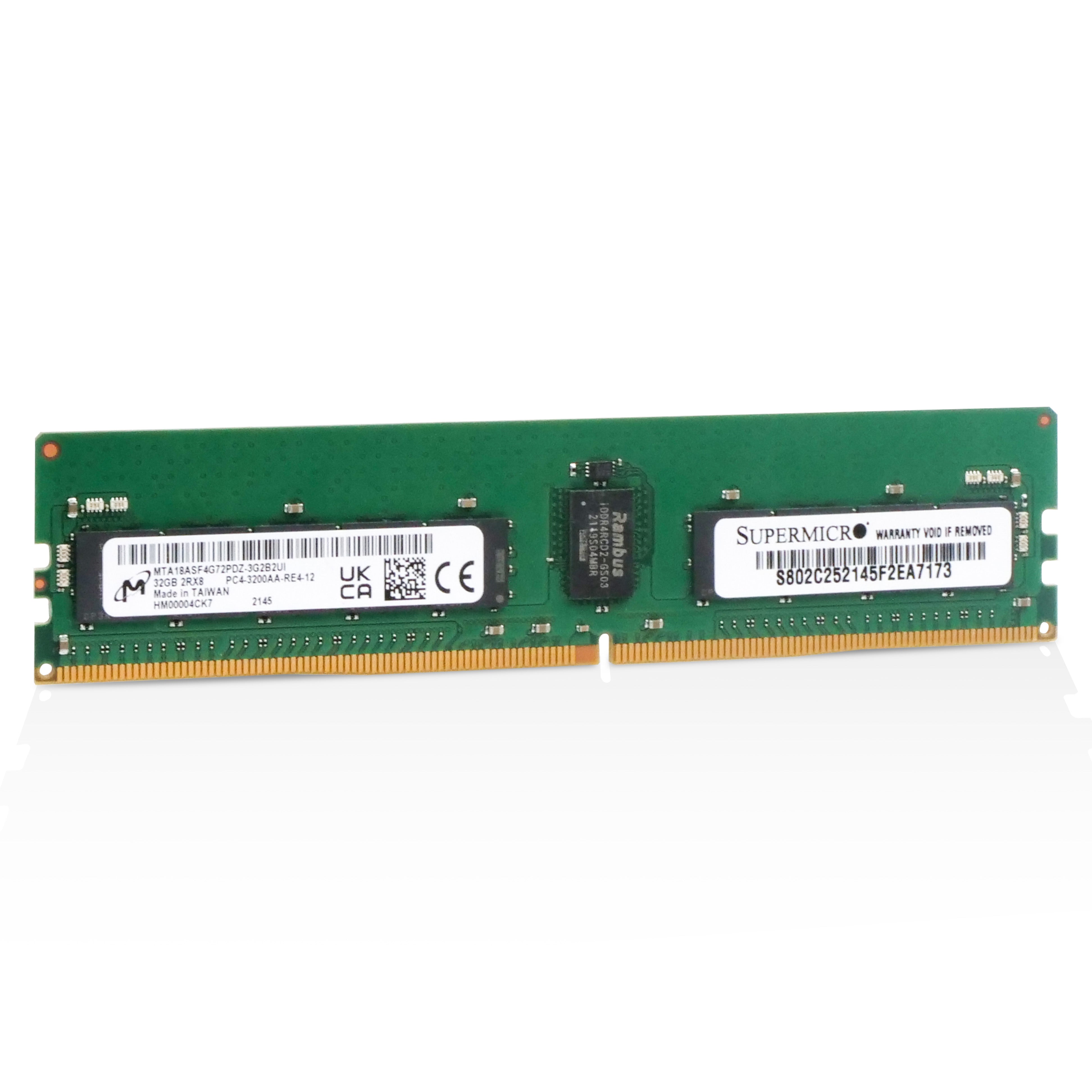 Micron/SUPERMICRO MTA18ASF4G72PDZ-3G2 32GB DDR4 3200MHz RDIMM ECC Server RAM (PC4-3200AA) Seller Refurbished