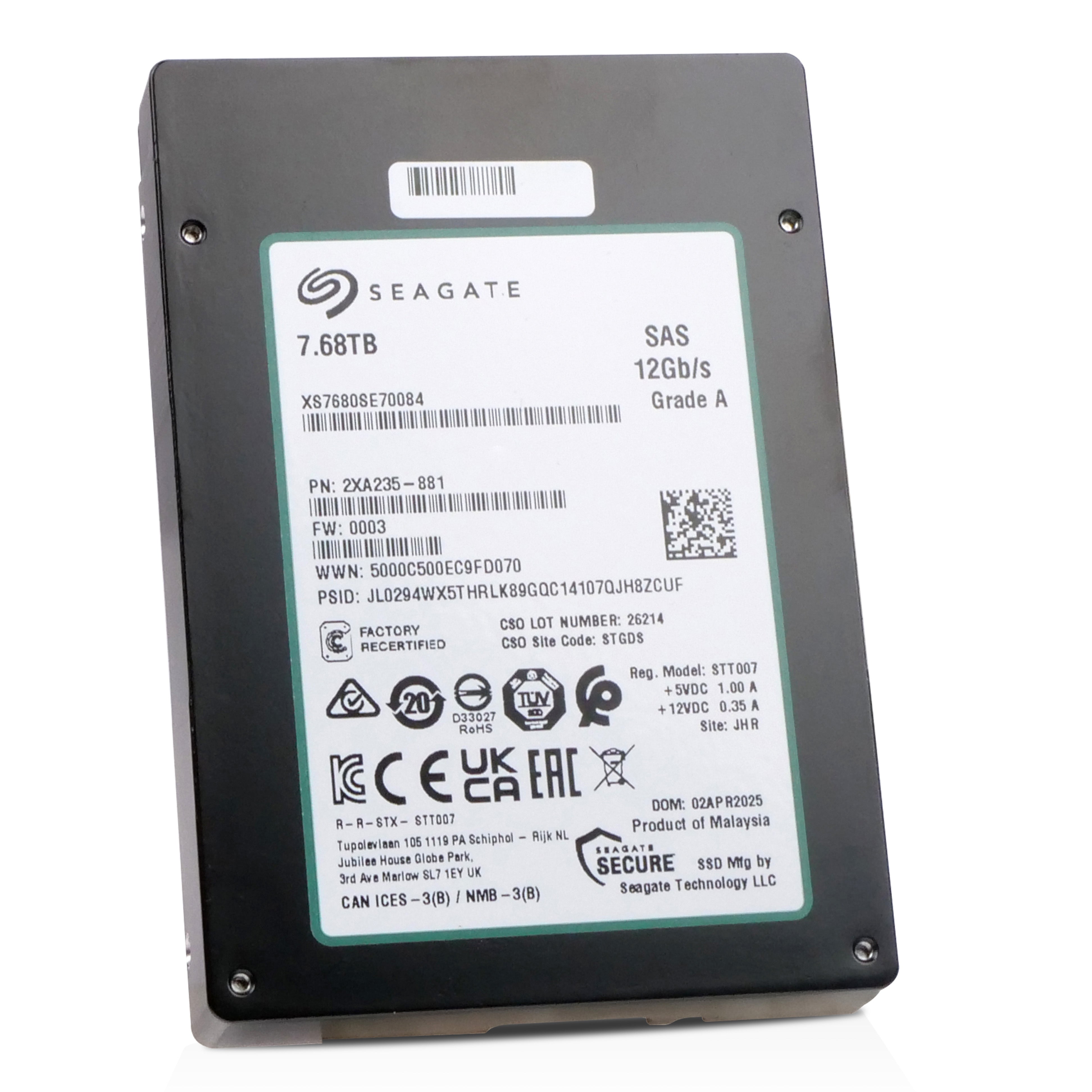 Seagate Nytro 3332 XS7680SE70084 7.68TB 1 DWPD SAS 12Gb/s 3D eTLC 2.5in Recertified SSD