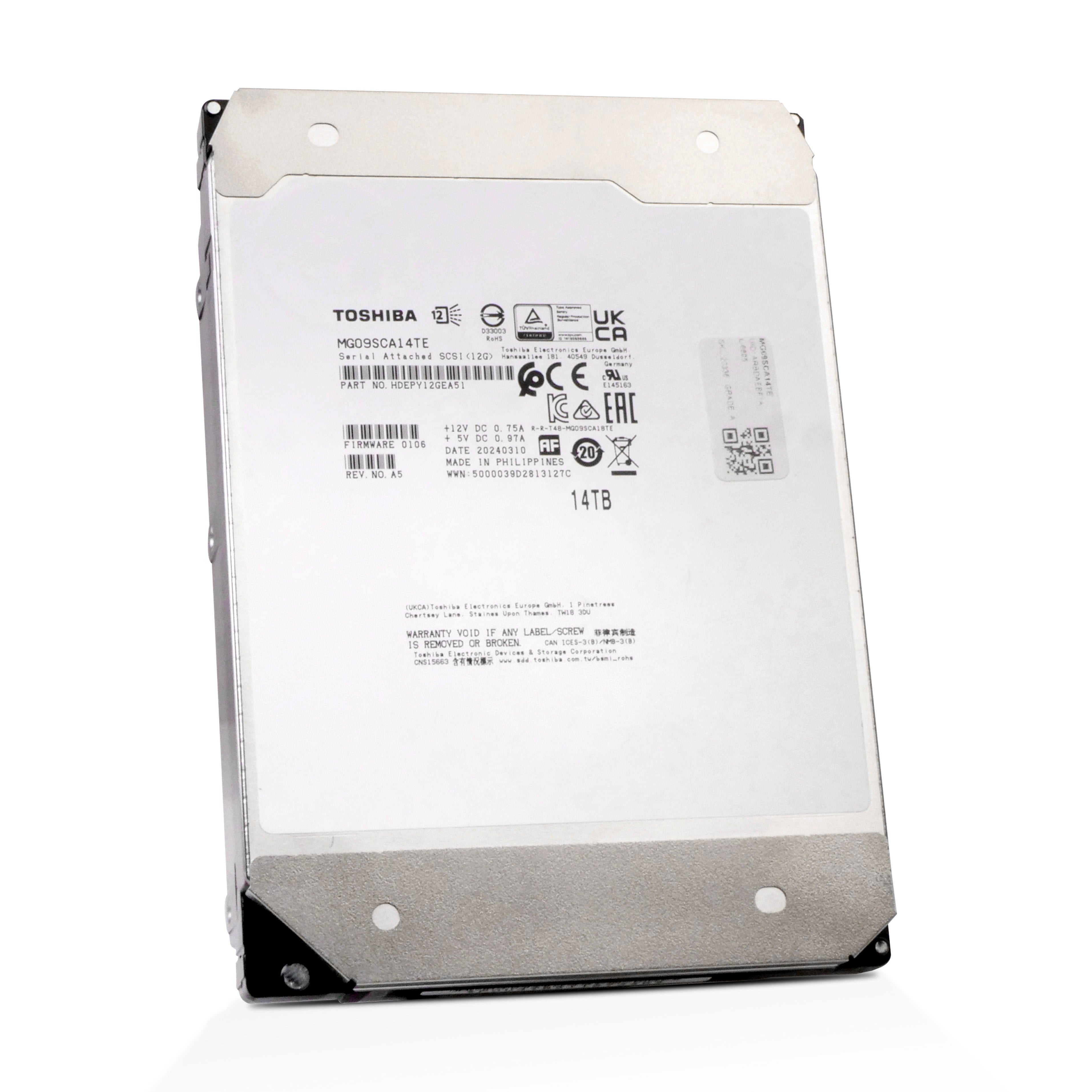 Toshiba MG09 MG09SCA14TE 14TB 7.K RPM SAS 12Gb/s 512e 512MB 3.5in Refurbished HDD