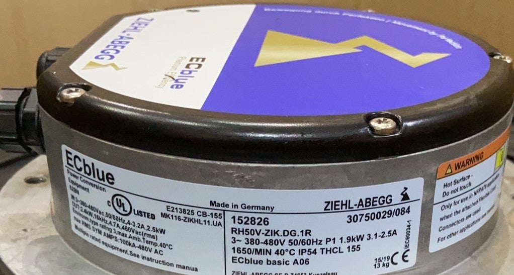 RH50V-ZIK.DG.1R ZIEHL-ABEGG centrifugal fan 380/480V 1900W 3.1/2.5A 1650rpm