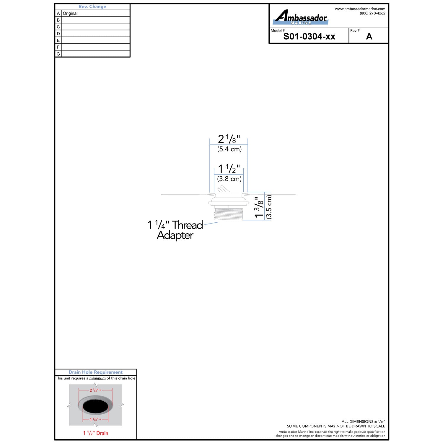 Ambassador Marine S01-0304 1 1/2" Flip Drain