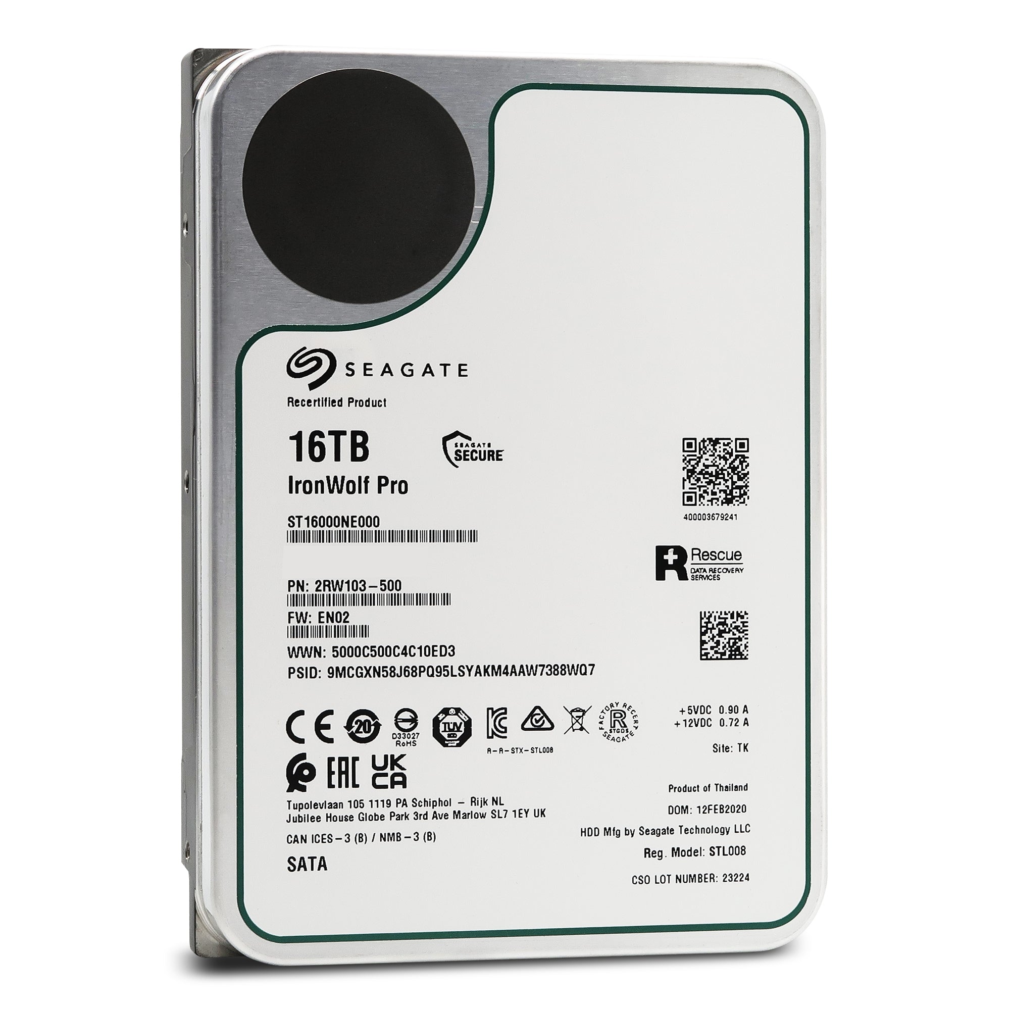 Seagate IronWolf Pro ST16000NE000 16TB 7.2K RPM SATA 6Gb/s 512e 3.5in Recertified Hard Drive