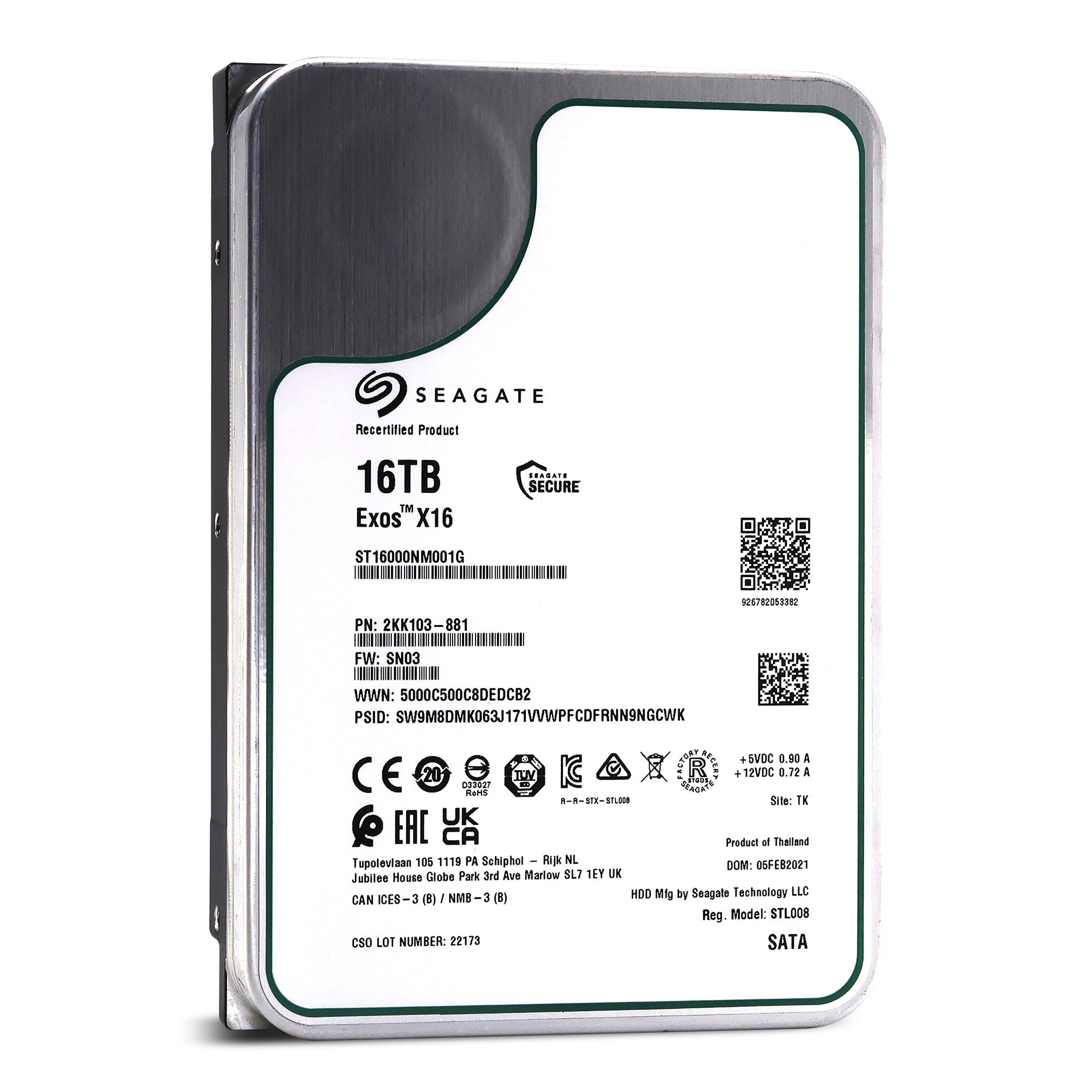 Seagate 16TB Exos X16 ST16000NM001G 7.2K RPM SATA 6Gb/s 512e/4Kn 256MB 3.5" Manufacturer Recertified Enterprise HDD