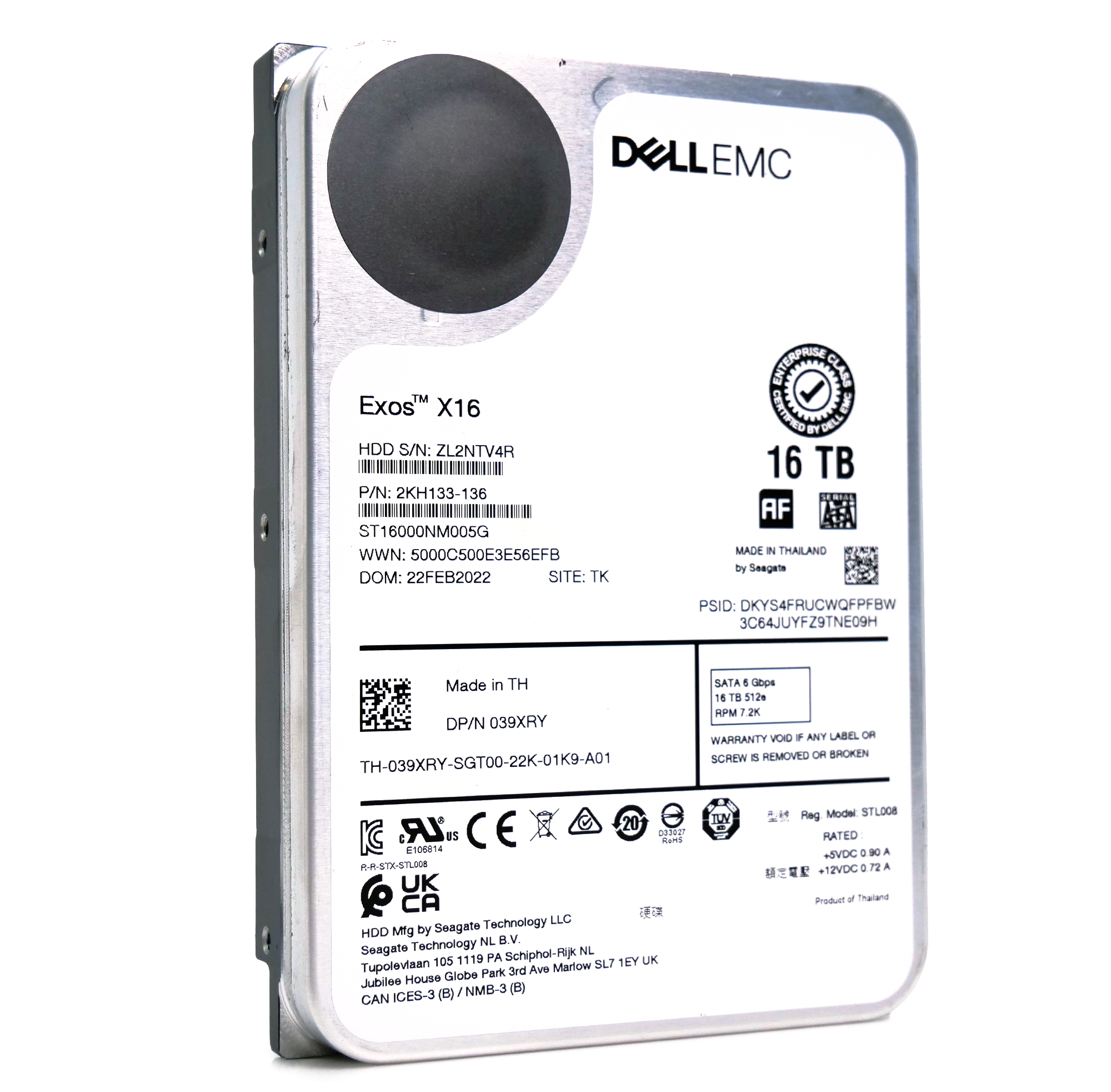 Dell/Seagate Exos X16 ST16000NM005G 16TB 7.2K RPM SATA 6Gb/s 4Kn CMR 3.5in Refurbished HDD