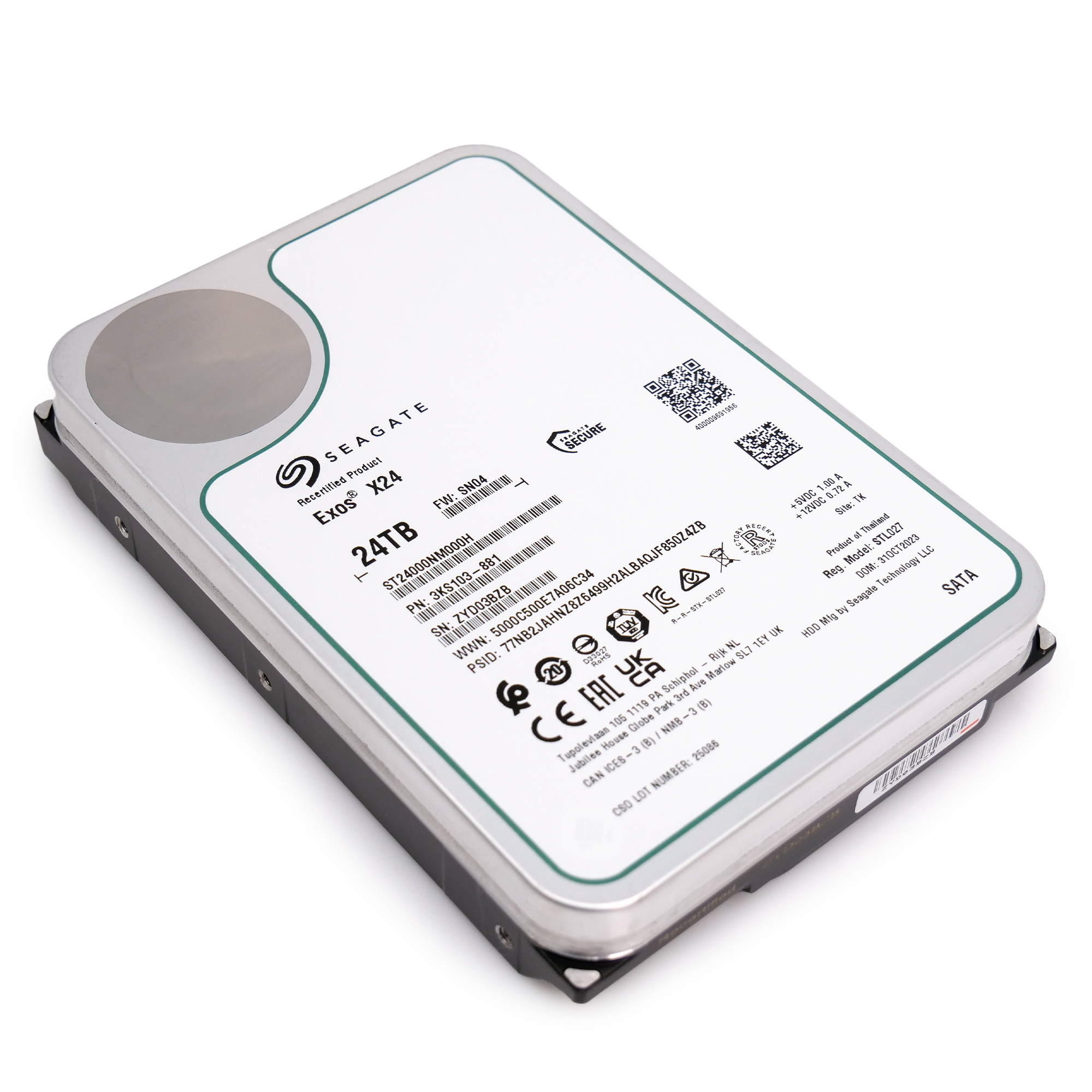 Seagate Exos X24 ST24000NM000H 24TB 7.2K RPM SATA 6Gb/s 512e CMR 3.5in Recertified Hard Drive