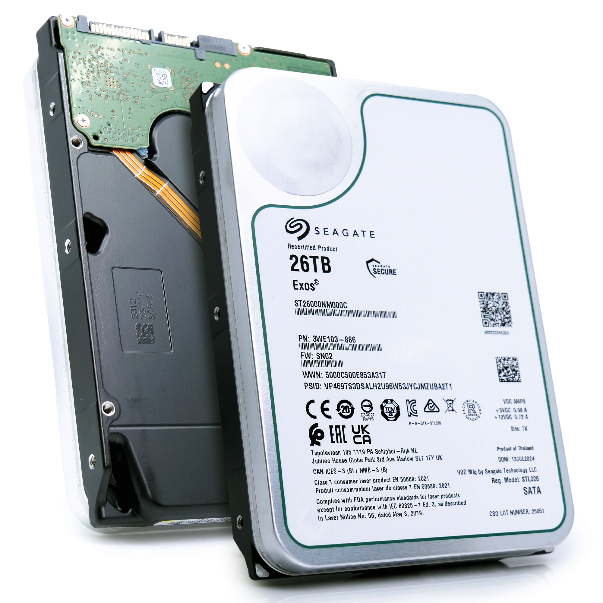 Seagate Exos ST26000NM000C 26TB 7.2K RPM SATA 6Gb/s 512e CMR 3.5in Recertified Hard Drive
