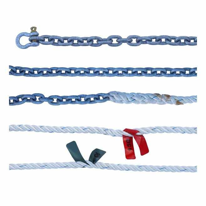 Titan Chain CAR3S58150H5150 Three Strand Anchor Rode, 5/8" x 150' Line, 5/16" x 50' Chain