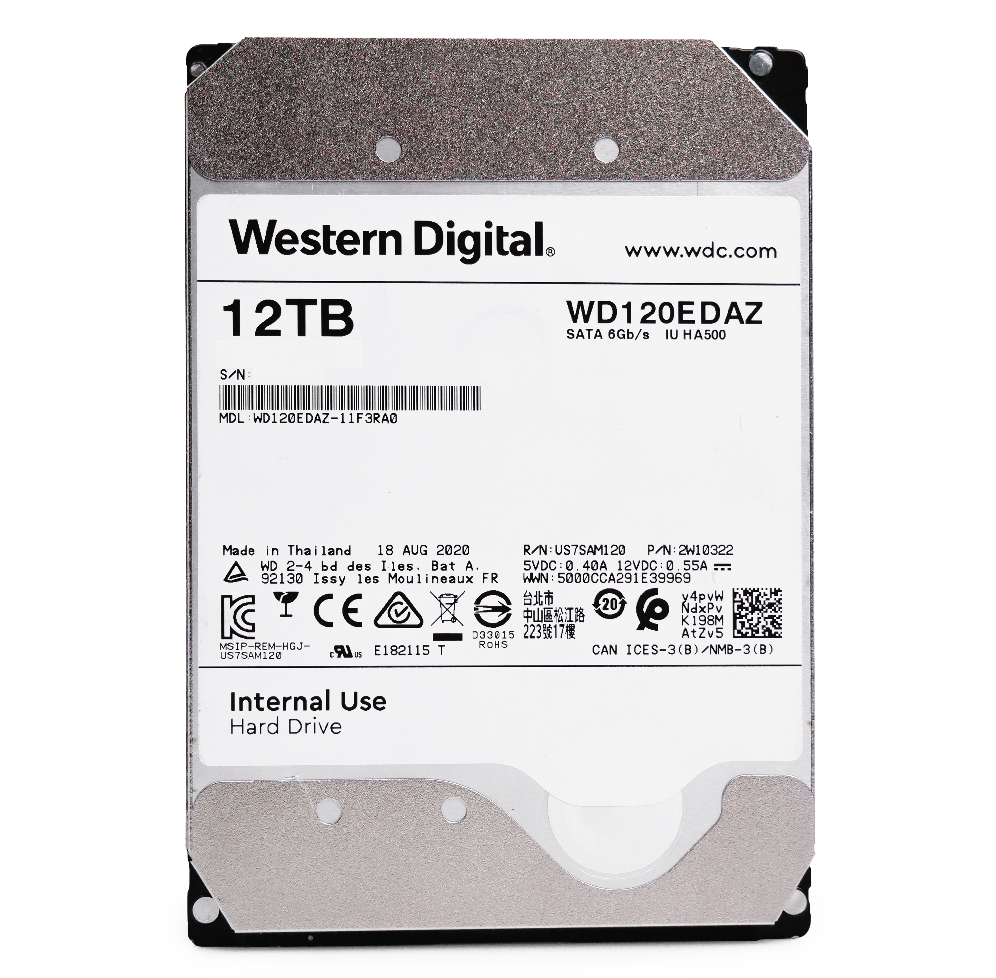 Western Digital WD120EDAZ-11F3RA0 12TB 5.4K RPM SATA 6Gb/s 512e 3.5in Refurbished HDD