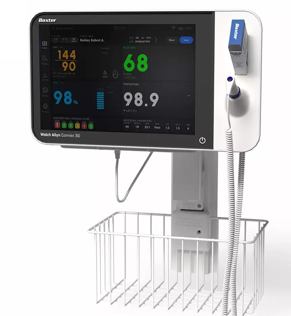Baxter Connex 360 Vital Signs Monitor w/ Masimo SpO2 + RRp, WiFi, Wall Mount, Barcode Scanner, 10’ BP Hose