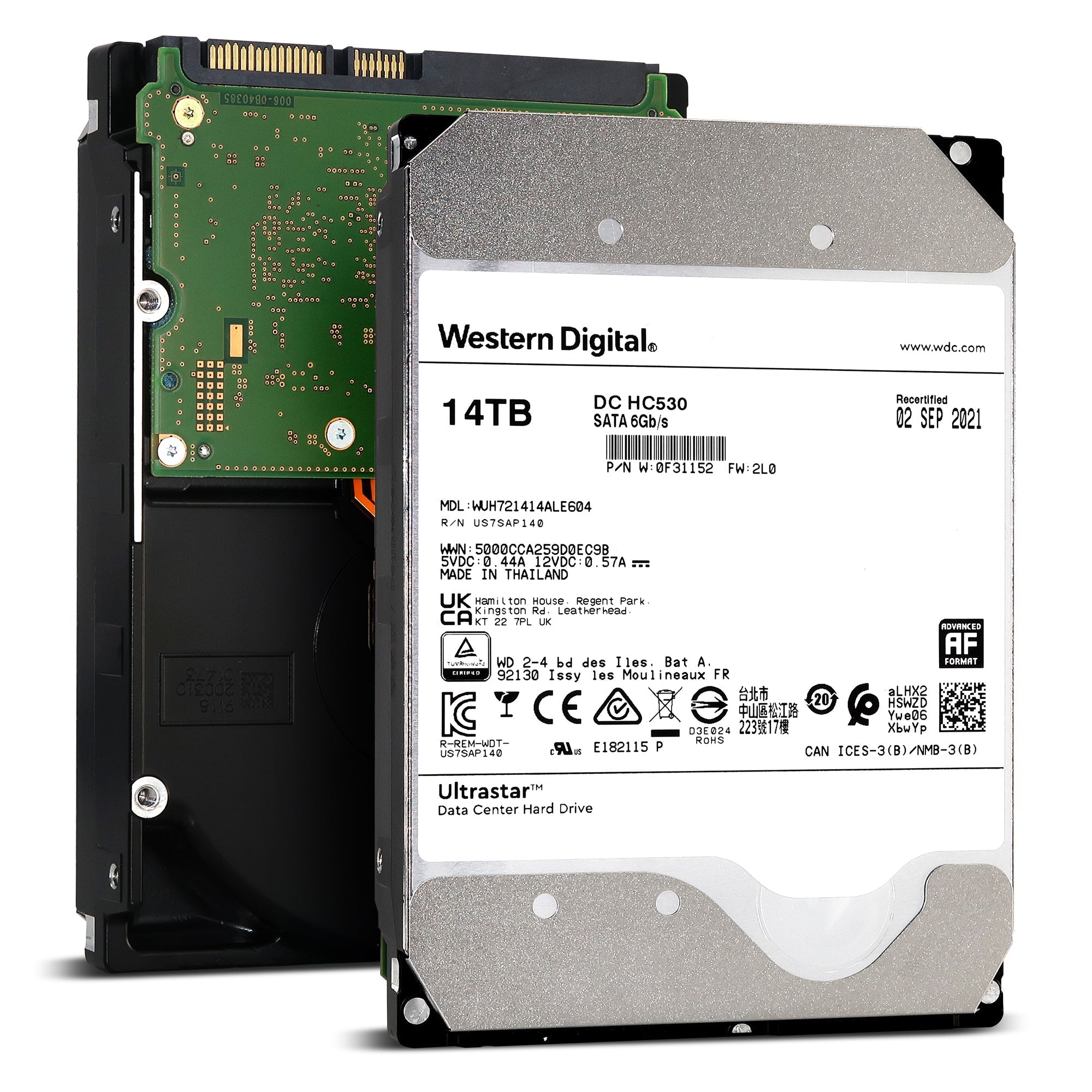 Western Digital Ultrastar DC HC530 WUH721414ALE604 14TB 7.2K RPM SATA 6Gb/s 512e Power Disable 3.5in Recertified Hard Drive