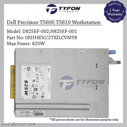 Dell Precision T3600 T3610 T5600 T5610 Workstation Power Supply PSU MT 825W DR5JD CVM48 RHHKV G57YP H825EF-00 (Refurbished