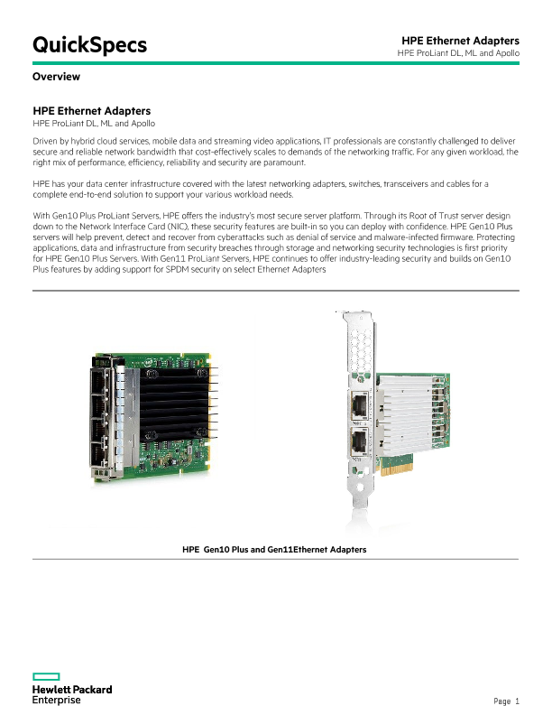 HPE Ethernet Adapters QuickSpecs thumbnail