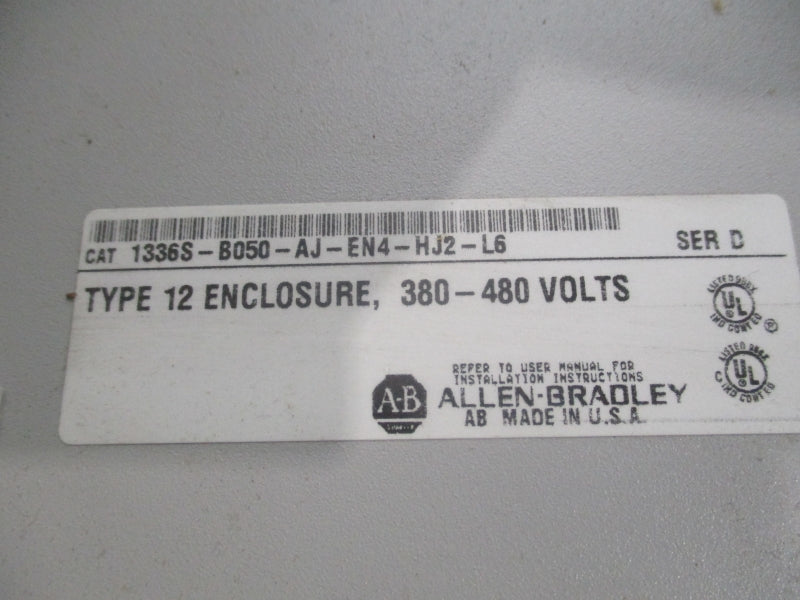ALLEN BRADLEY 1336S-B050-AJ-EN4-HJ2-L6 SER. D 380-480V 73A UNMP