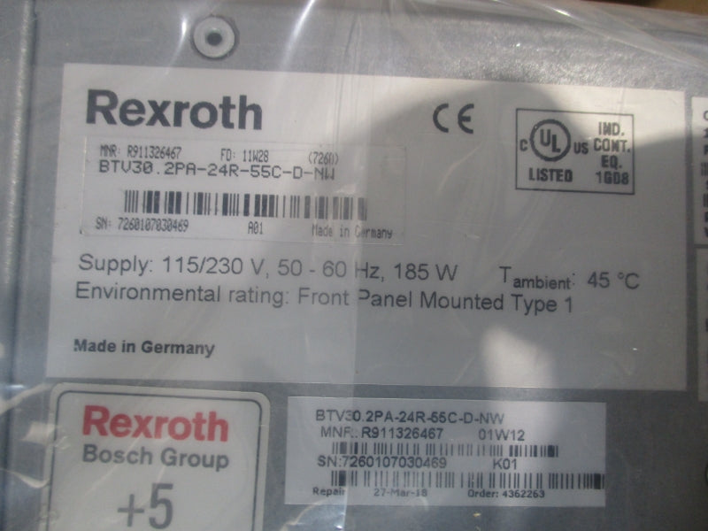 REXROTH BTV30.2PA-24R-55C-D-NW R911326467 115/230V REMAN