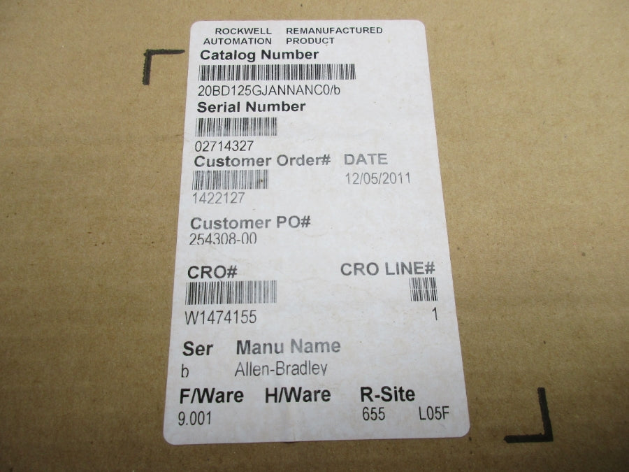 ALLEN BRADLEY 20BD125FJANNANC0 SER. B F/W 9.001 342-440VAC 121/101A REMAN