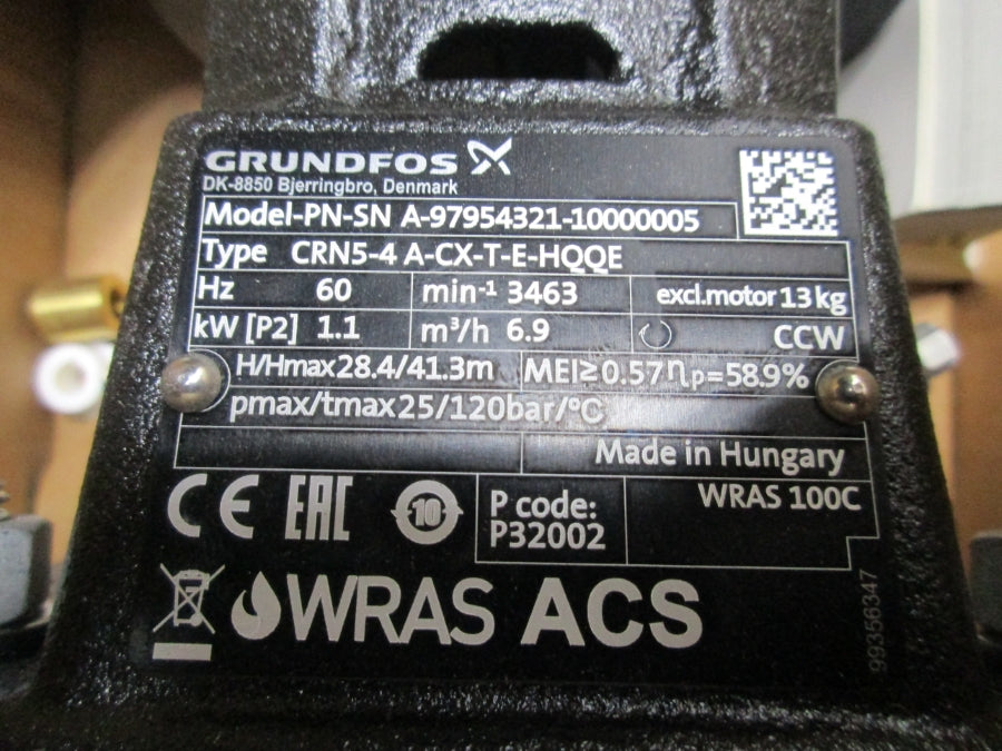 GRUNDFOS A-97954321-10000005 CRN5-4A-CX-T-E-HQQE 220-277/380-480V 4.20-3.9/2.40-2.29A NSMP