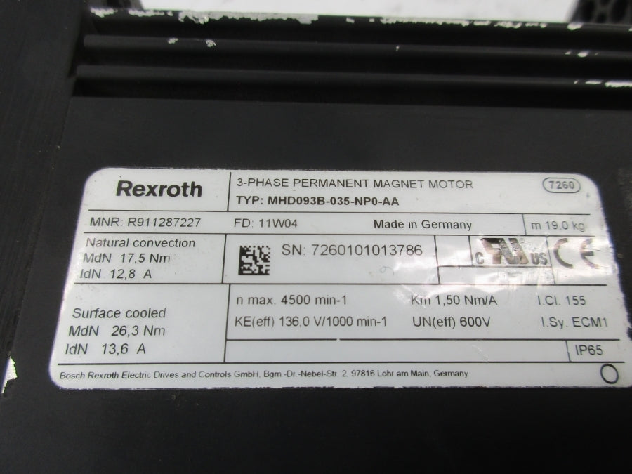 REXROTH R911287227 MHD093B-035-NP0-AA 600V 13.6A UNMP