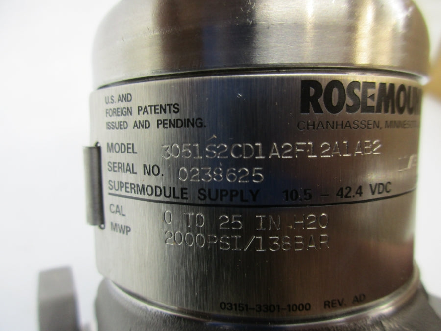 ROSEMOUNT 3051S2CD1A2F12A1AB2 10.5-42.4VDC 2000PSI NSMP