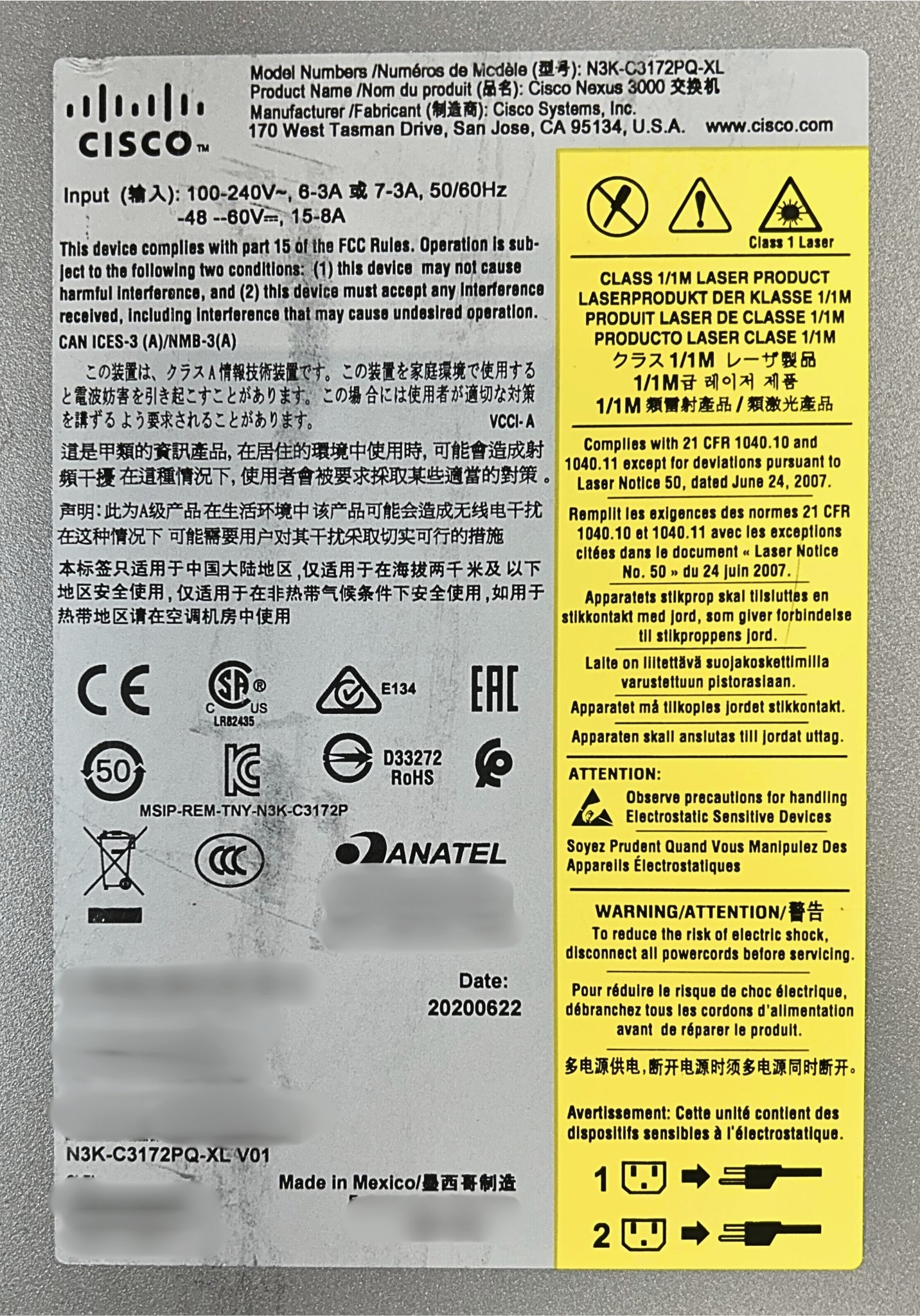 Cisco N3K-C3172PQ-XL Cisco Nexus N3K 48-Port 10Gb SFP+ 4 QSFP+ Layer 3