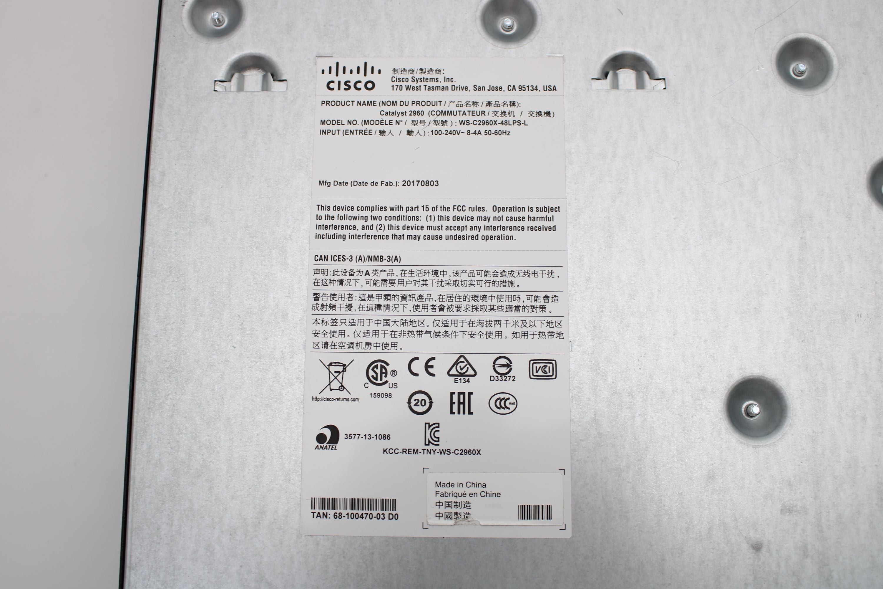 Cisco WS-C2960X-48LPS-L C2960X 48 PORT GIGE POE 370W