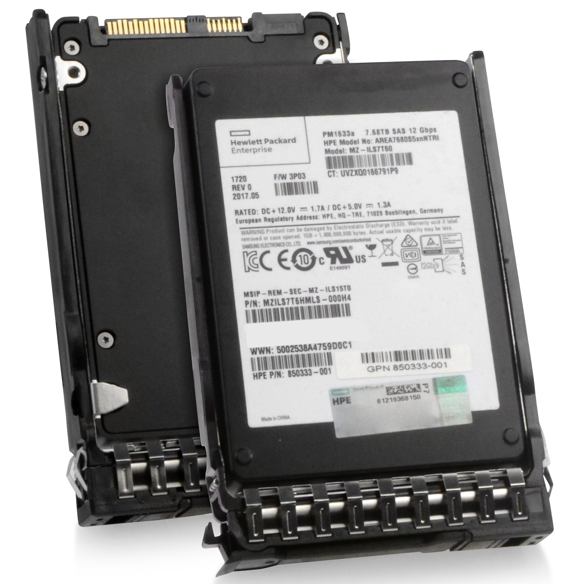 HP Generation 11 AREA7680S5xnNTRI 850333-001 7.68TB 1 DWPD SAS 12Gb/s 3D TLC 2.5in Refurbished SSD