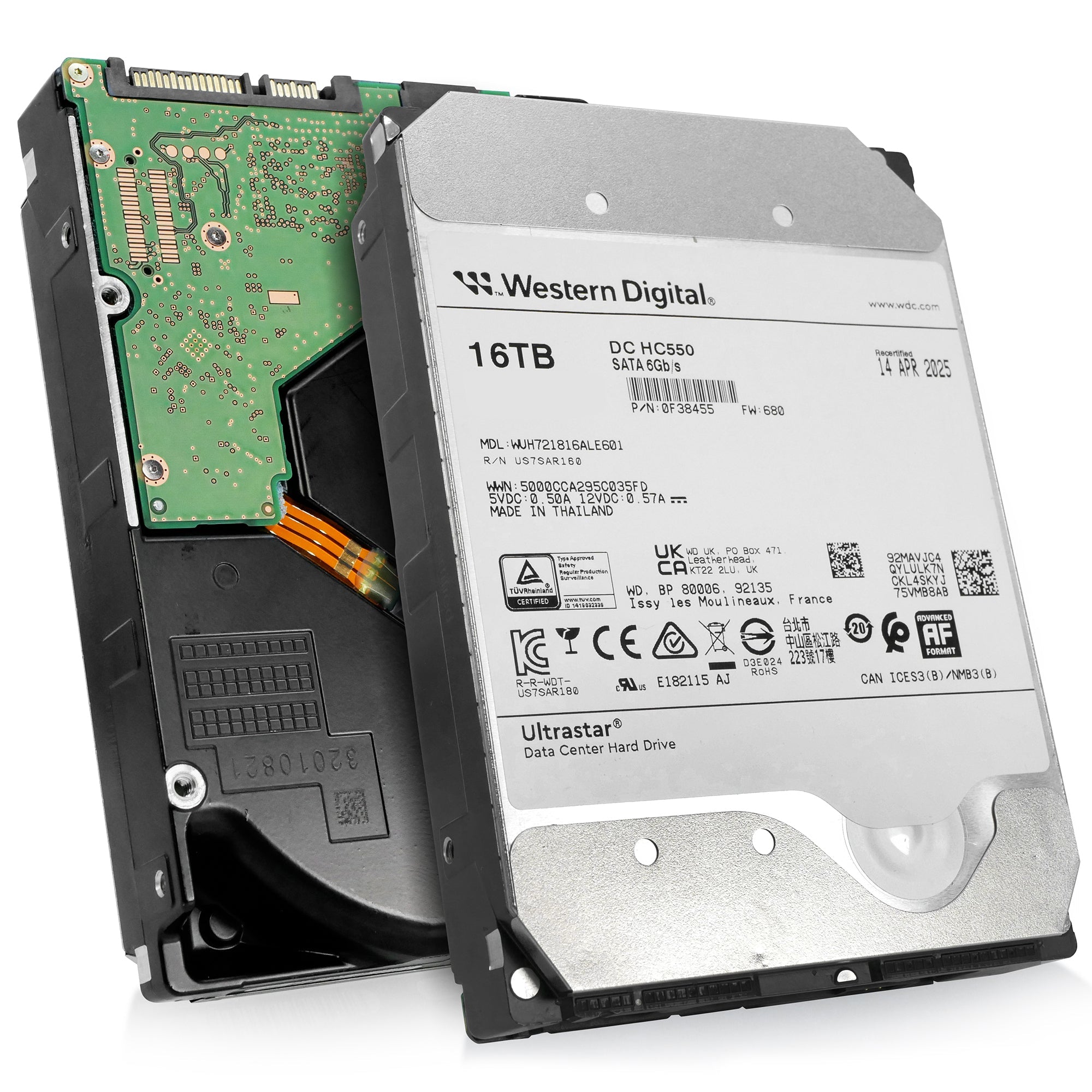 Western Digital Ultrastar DC HC550 WUH721816ALE601 0F38455 16TB 7.2K RPM SATA 6Gb/s 512e 3.5in Hard Drive