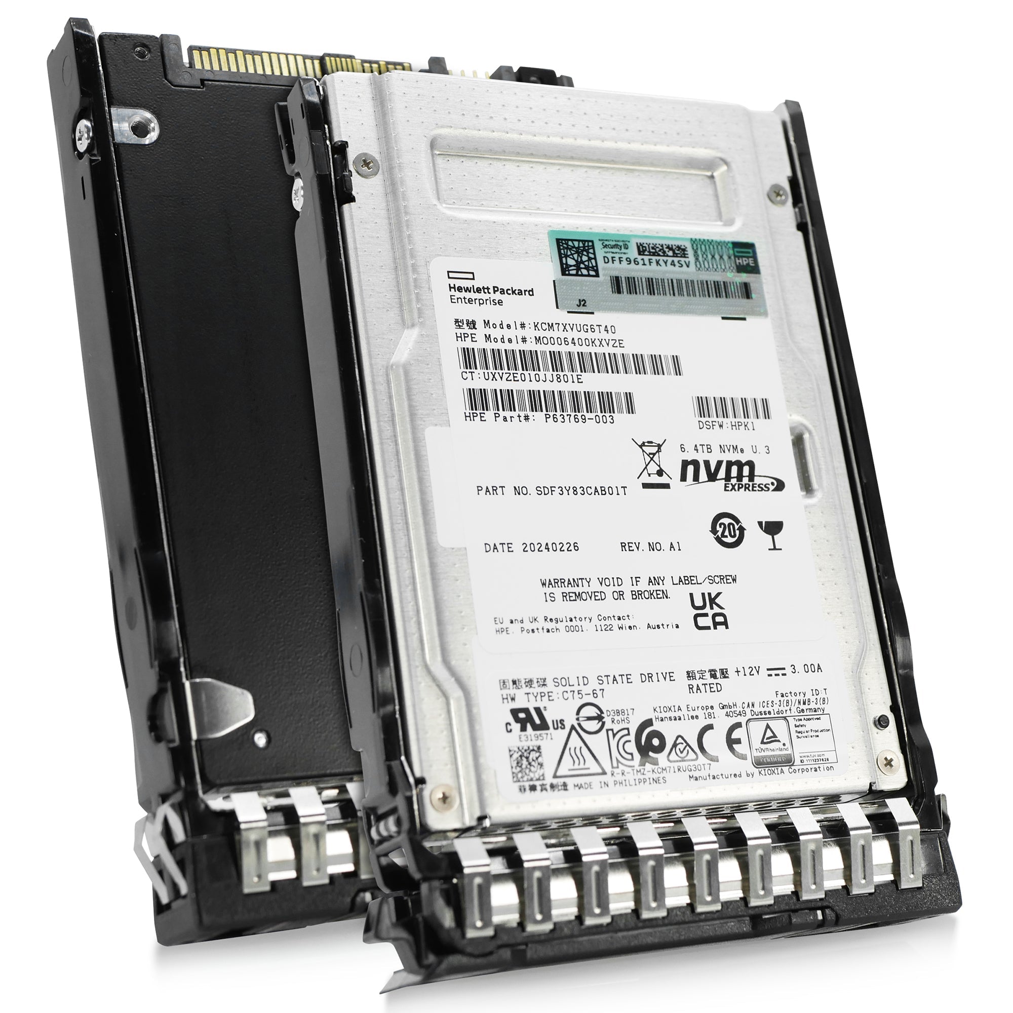 HPE Generation 10+ MO006400KXVZE P63769-003 6.4TB 3 DWPD PCIe Gen 4.0 x4 8GB/s 3D TLC U.3 NVMe 2.5in Solid State Drive