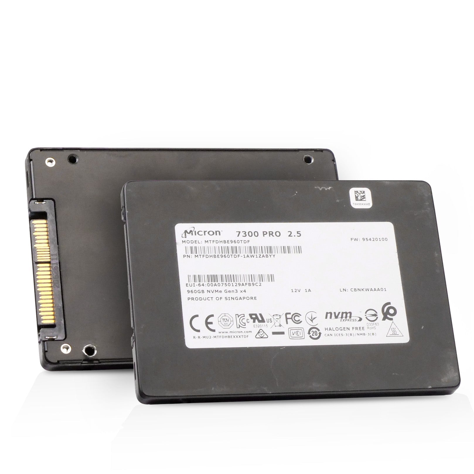 Micron 7300 PRO MTFDHBE960TDF 960GB 1 DWPD PCIe Gen 3.0 x4 4GB/s 3D TLC U.2 NVMe 2.5in Refurbished SSD