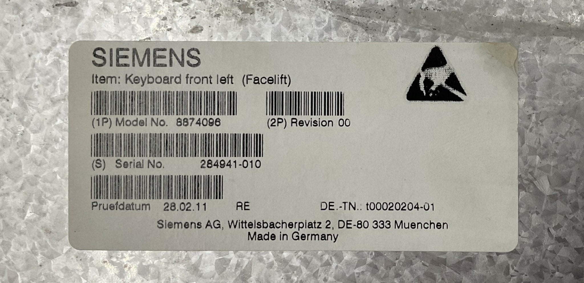 CONTROL PANEL FRONT LEFT FACELIFT (08874098/8874098) SIEMENS