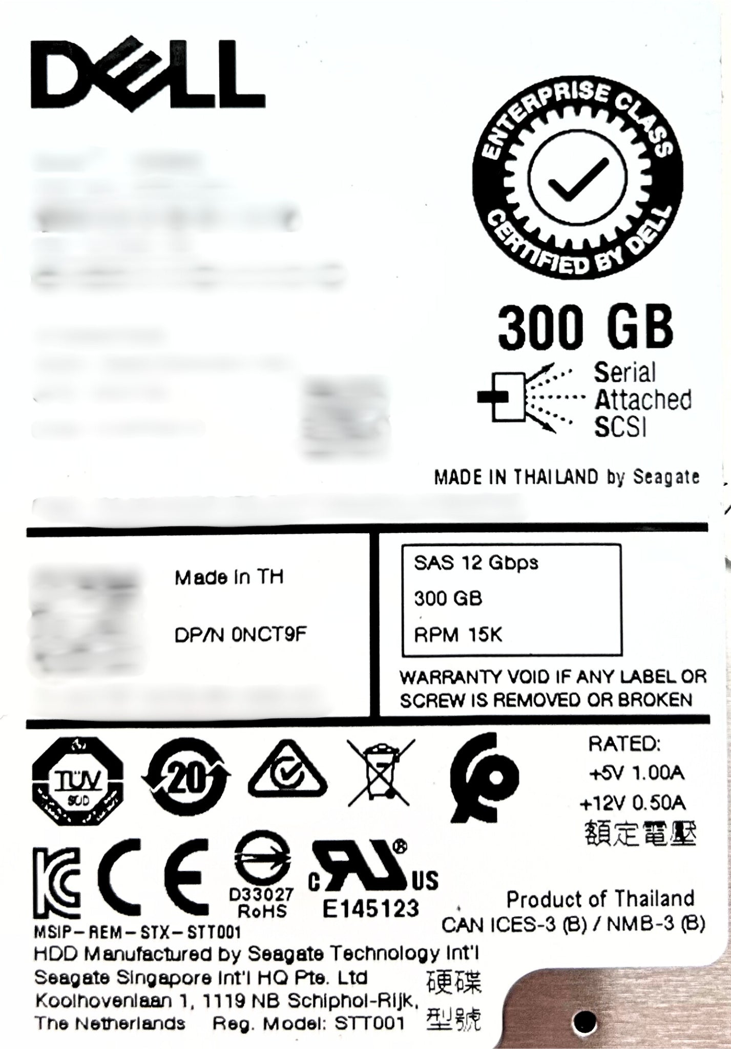 Dell 0NCT9F 300GB 15K SAS 2.5 12G HDD