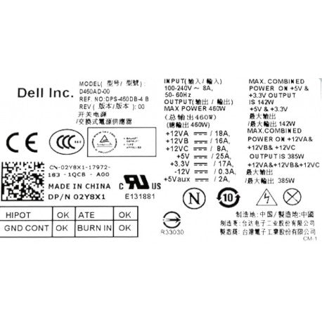 Dell 460w 2Y8X1 02Y8X1 xps 8300 8500 DPS-460DB-4 b D460AD-00