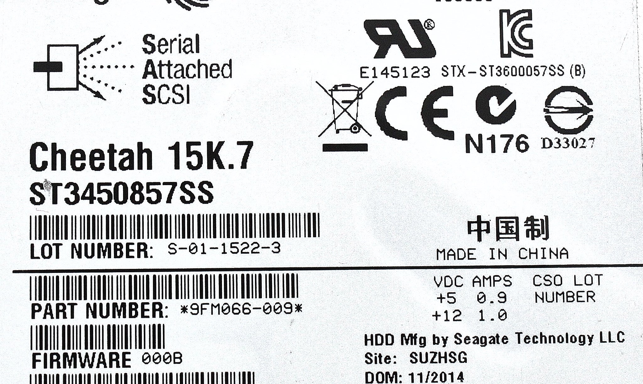 Dell 9FM066-009-CML 450GB 15K SAS 3.5 6G 9FM066-009 CML