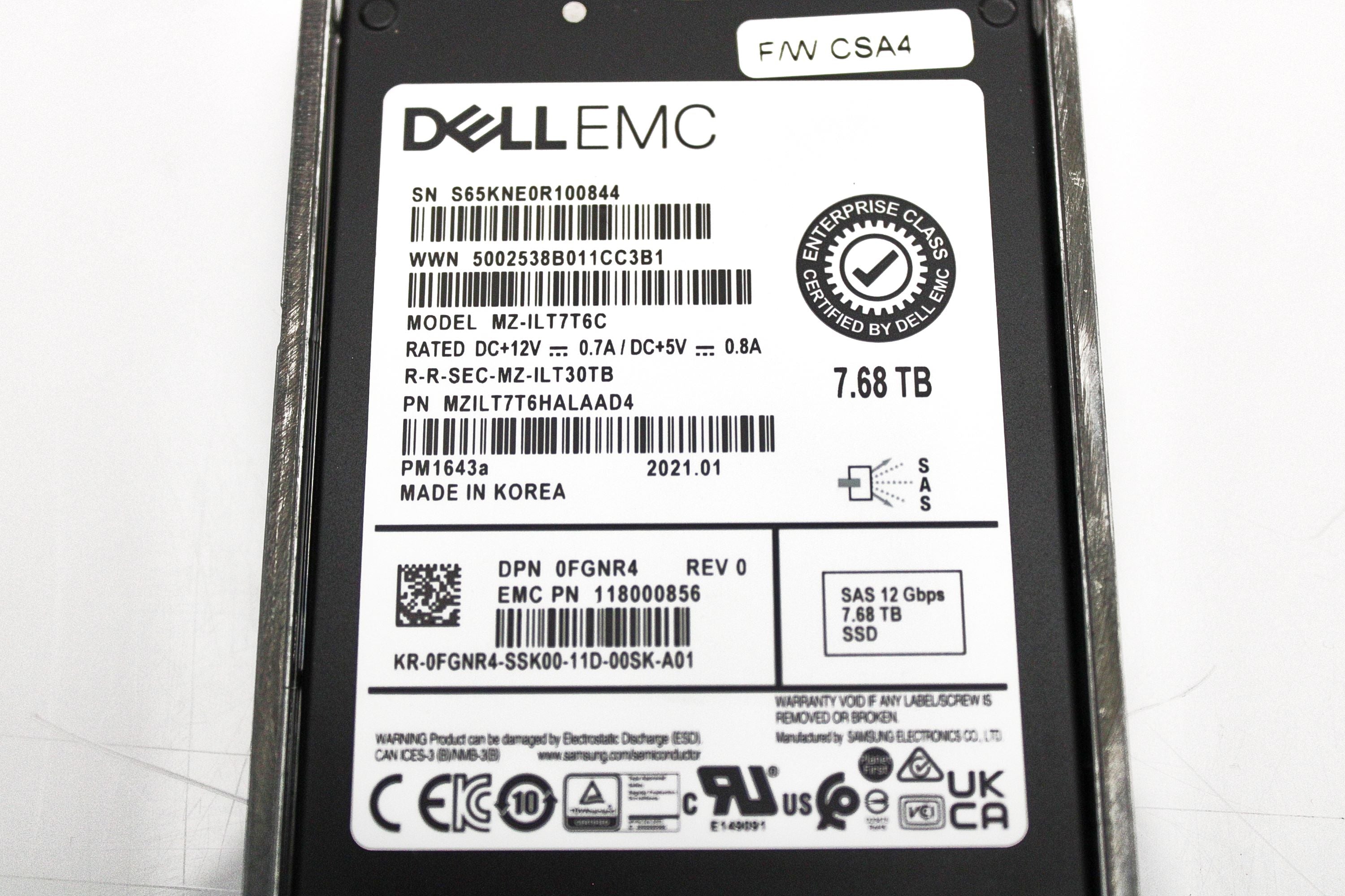Dell FGNR4-CML 7.68TB SSD SAS 2.5 12G RI EP+ MZILT7T6HALA0D4 / MZ-ILT7