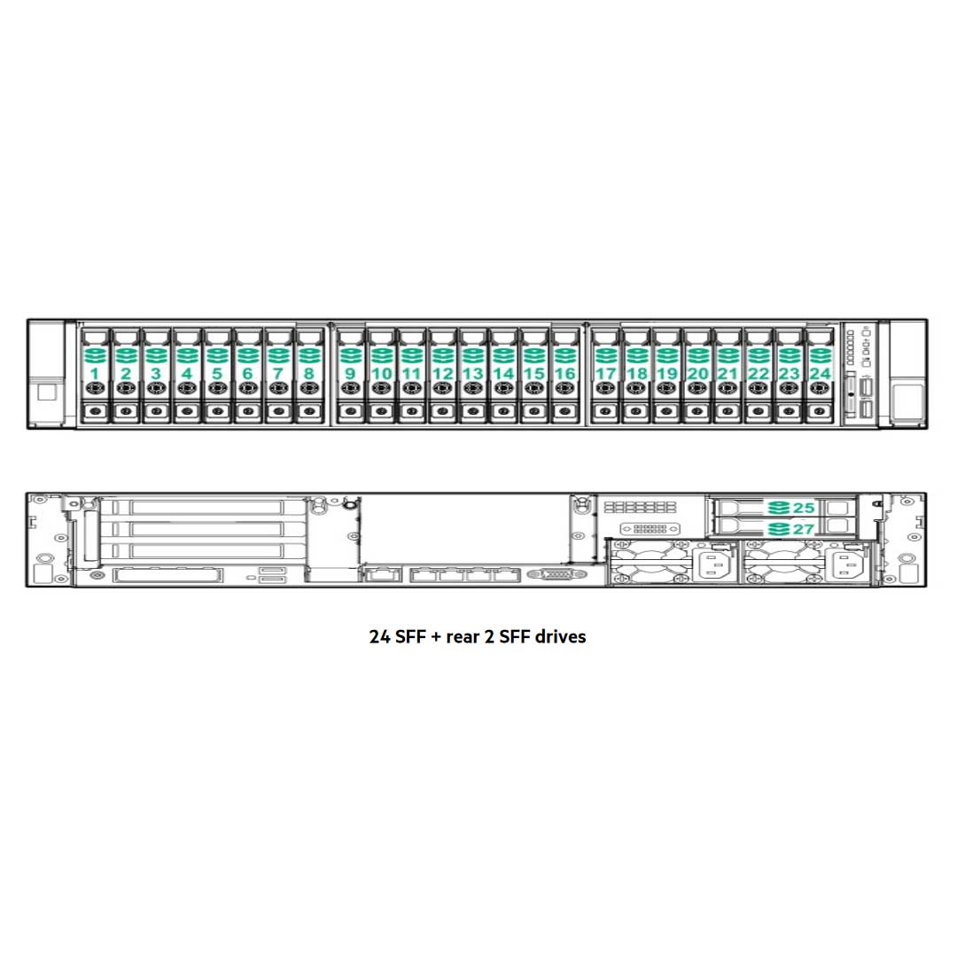 HPE ProLiant DL380 (G11) 4410Y 2.0GHz 12 Core 1P 32GB-R MR408I-O NC 8SFF 800W PS Server | P52560-B21