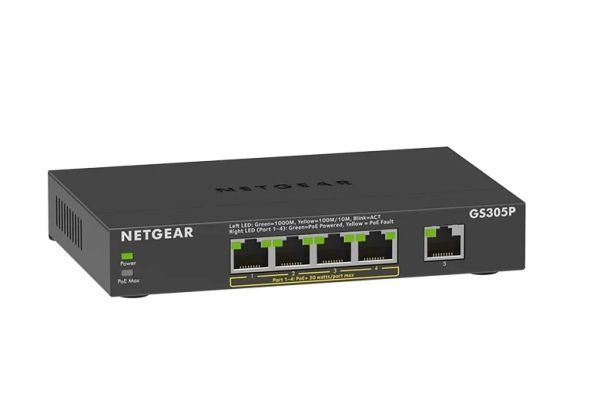 GS305P-200NAS - Netgear GS305P 4-Ports 10/100/1000BASE-T PoE+ Desktop Network Switch with 1-Port Ethernet