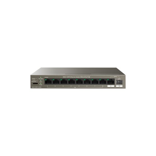 TEG1110PF-8-102W - Tenda 9-Ports 10/100/1000BASE-T Ethernet Network Switch with Single-Port SFP