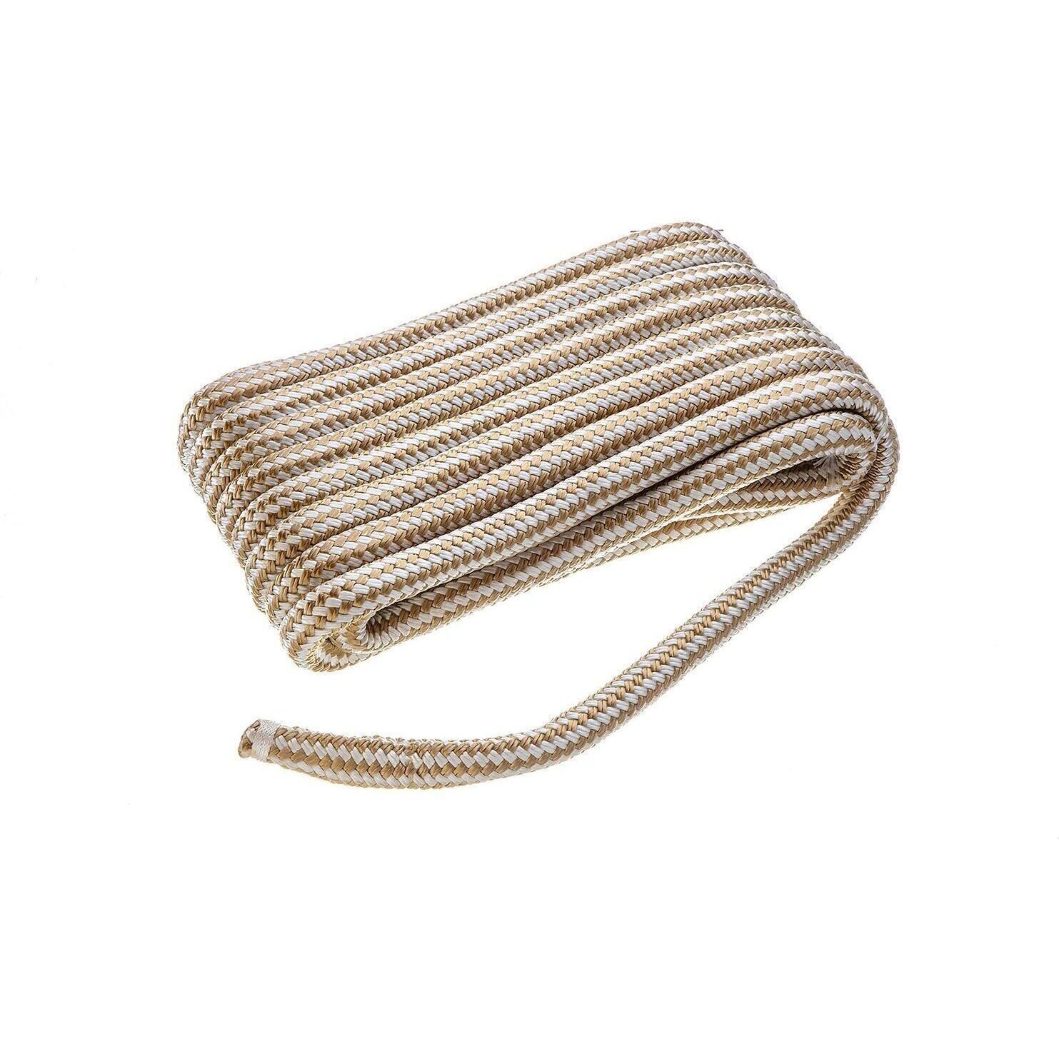Seachoice Double-Braid Nylon Dock Line w/ Eye Splice, Pre-Shrunk, Heat Stabilized, 3/4 In. X 35 Ft., Gold White
