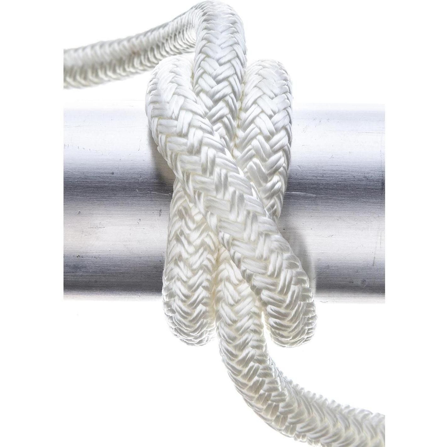 Seachoice Double-Braid Nylon Dock Line w/ Eye Splice, Pre-Shrunk, Heat Stabilized, 3/8 In. X 20 Ft., White
