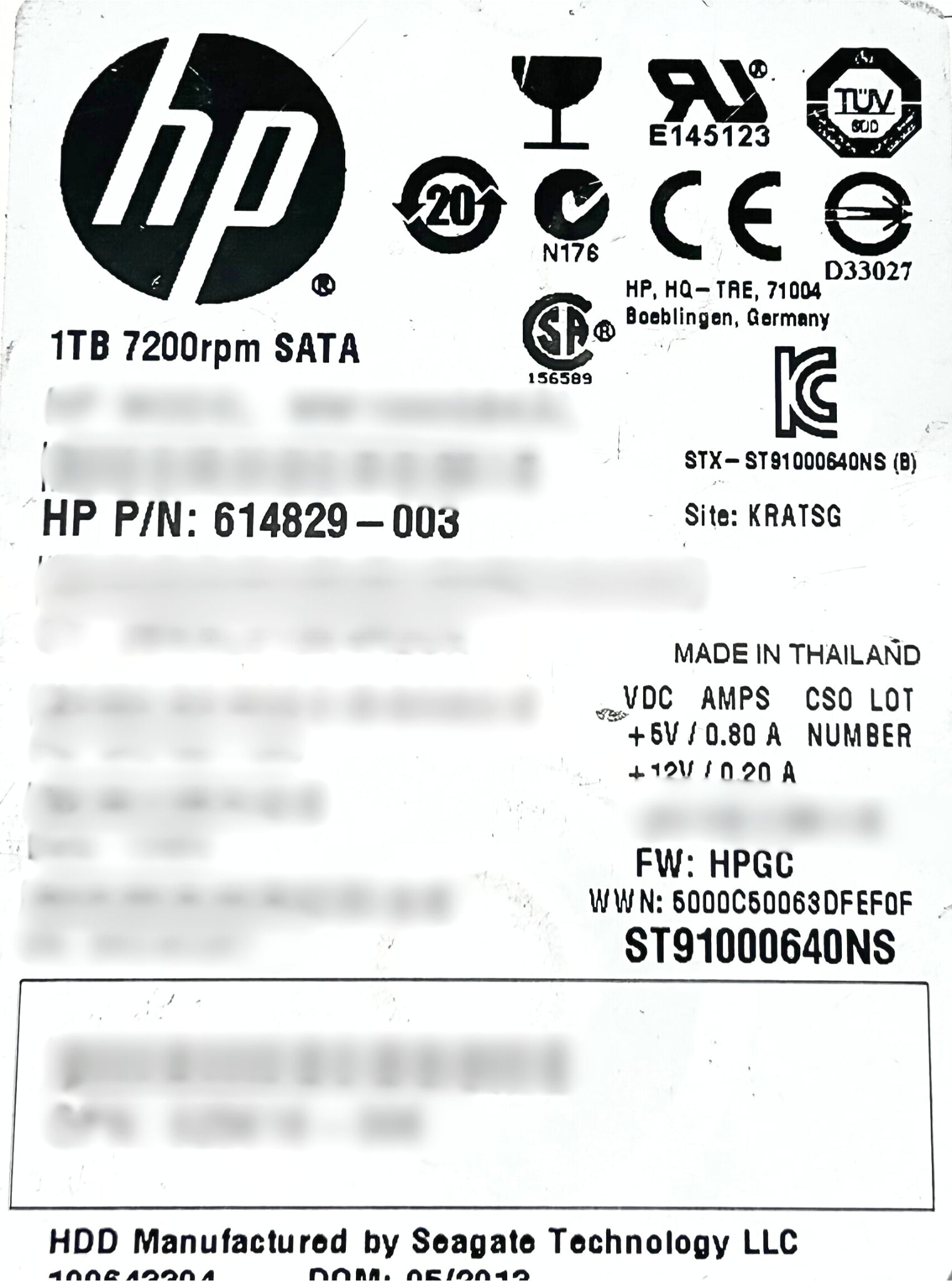 HP 614829-003 1TB 6G 7.2K SFF SATA HDD