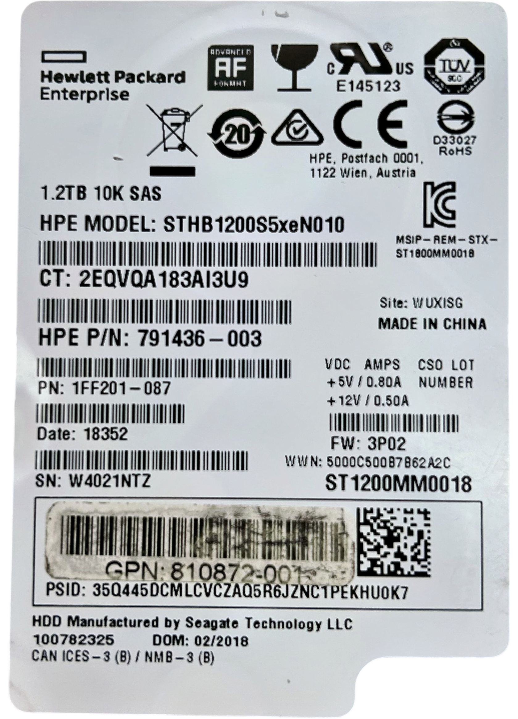HP 791436-003 3PAR 1.2TB SAS 6G 10K SFF HDD