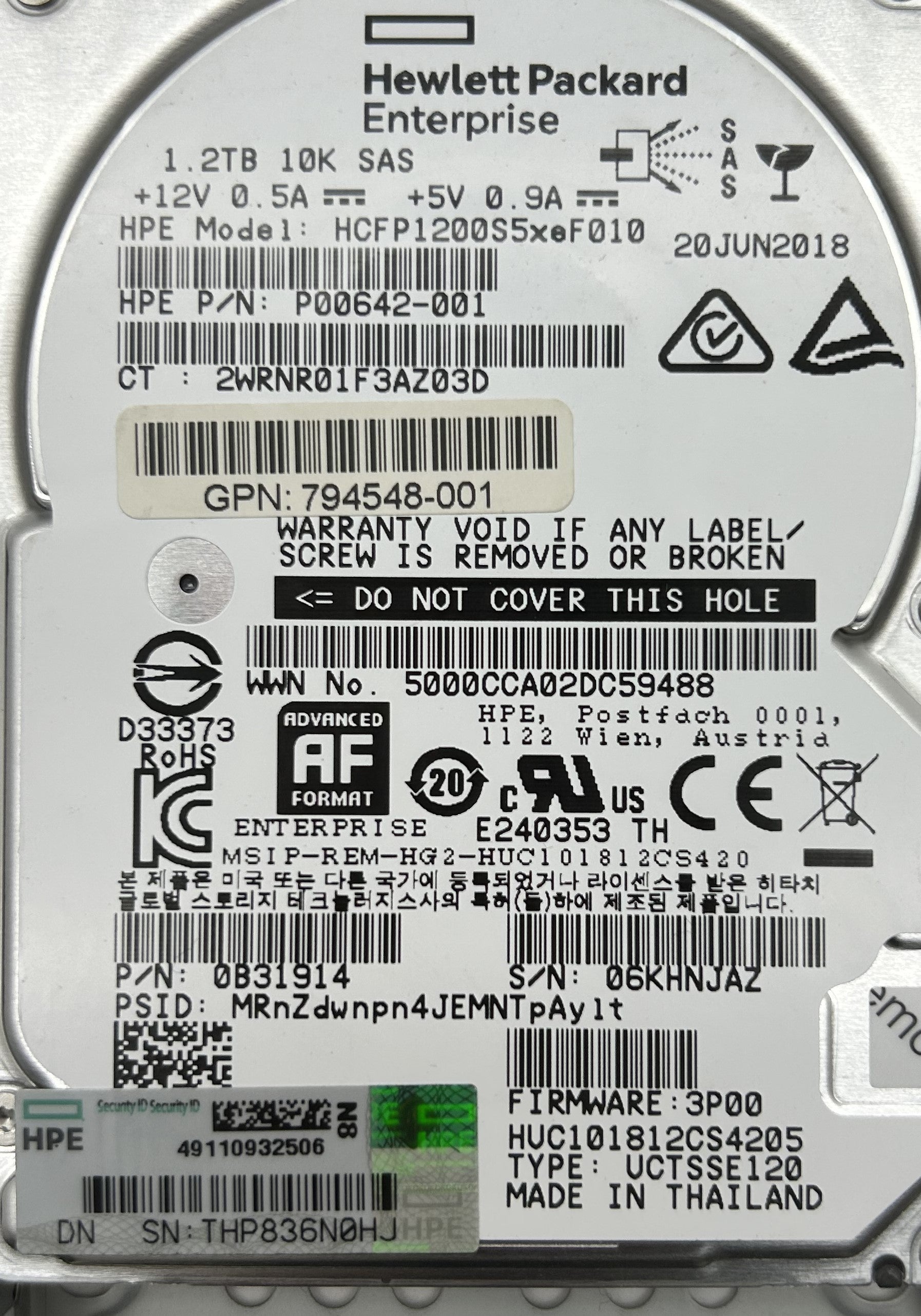 HP 794548-001 3Par 1.2TB 6G SAS Storeserv M6710 SFF FIPS HDD