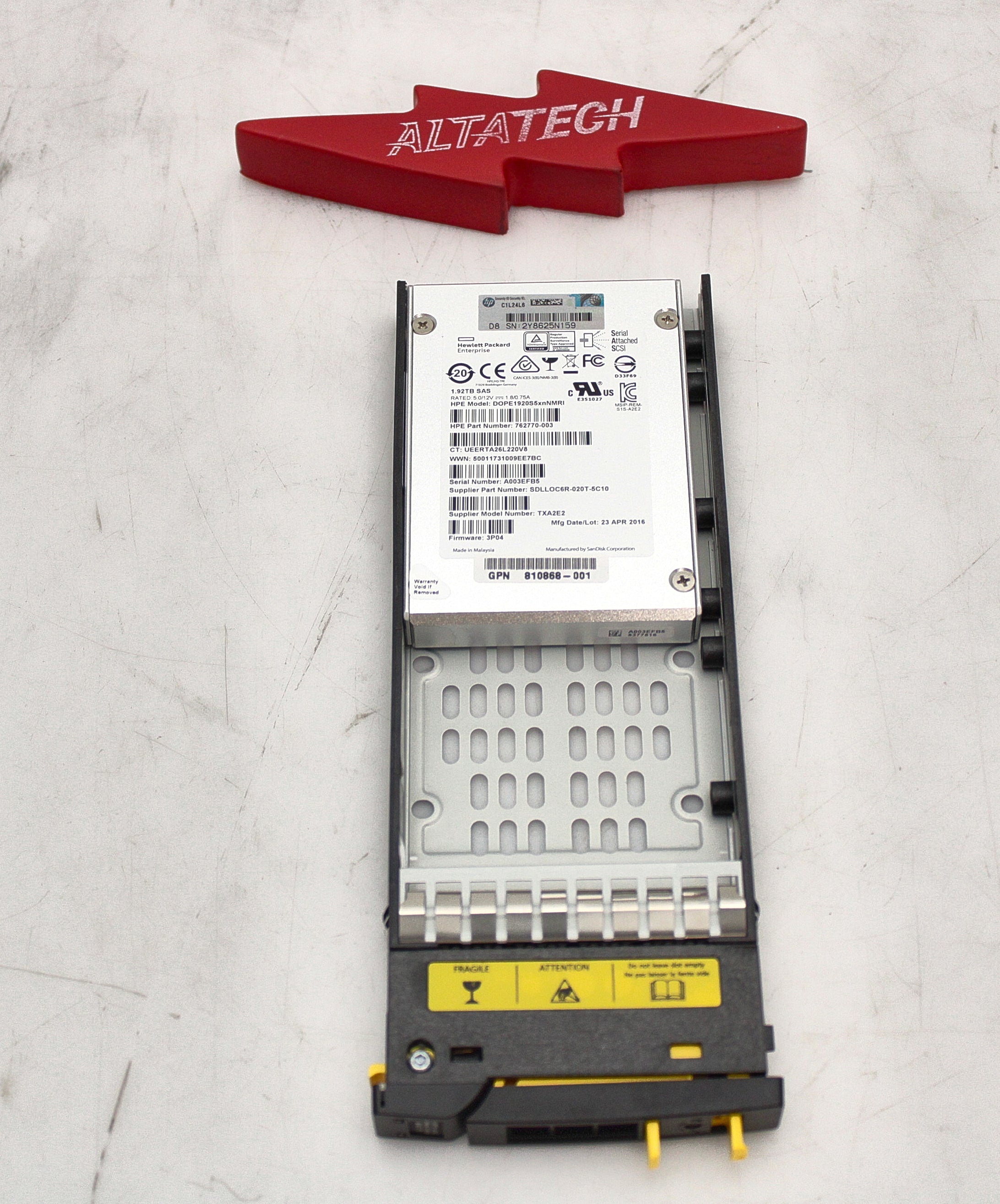 HP 810771-001 1.92TB 6G SFF SAS SSD HDD (3PAR)