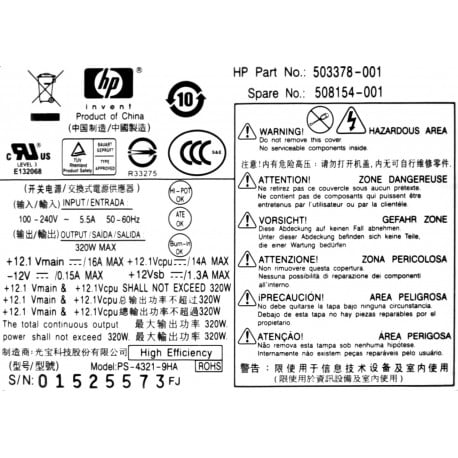 Hp PS-4321-9HA 503378-001 508154-001 01250178 hp 6000 pro elite 8000