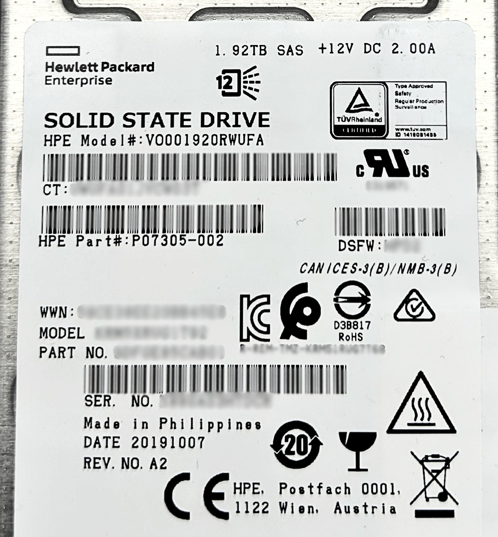 HP VO001920RWUFA 1.92TB SAS 12G RI SFF SC VSAS RM5 SSD