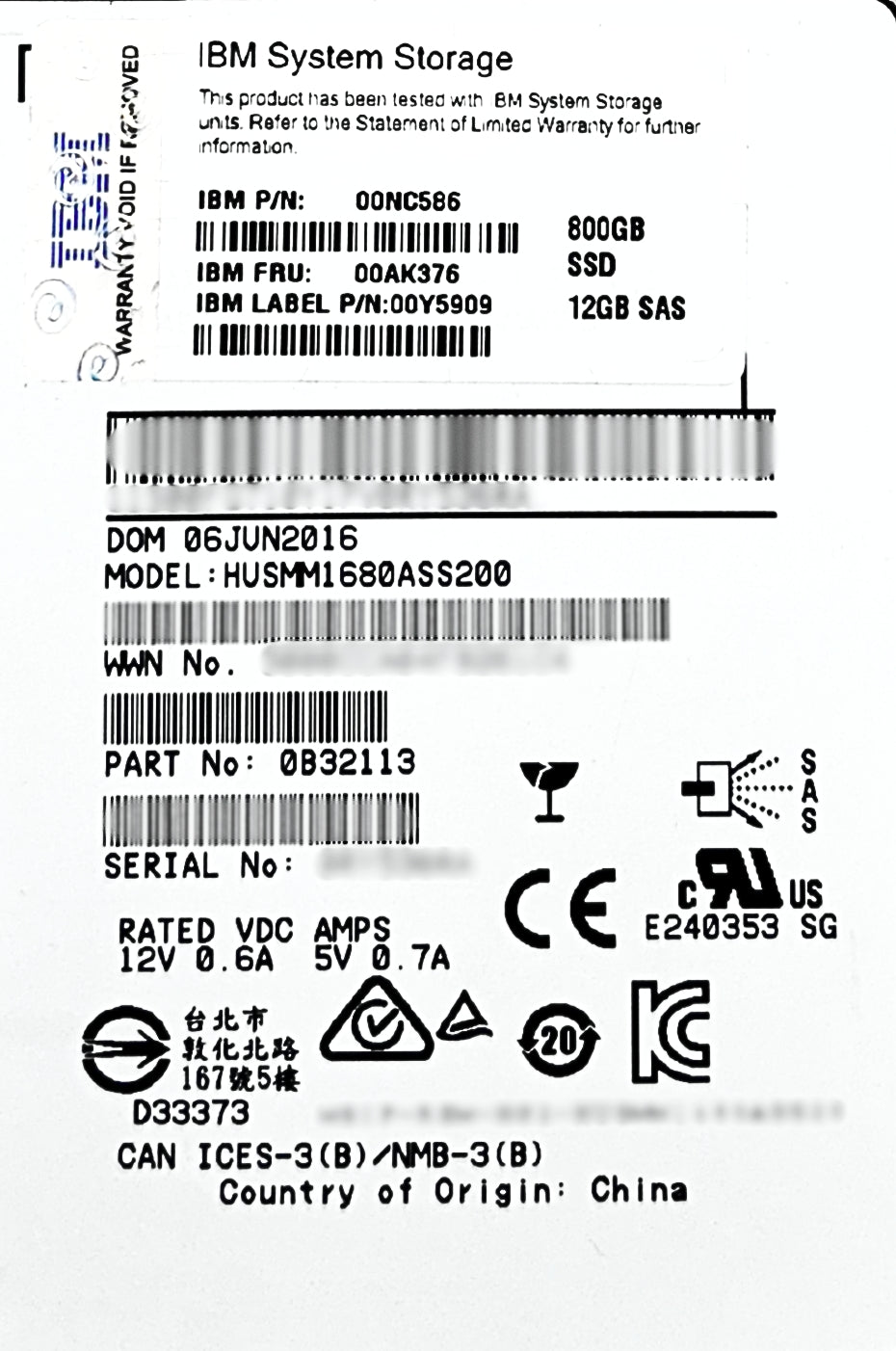 IBM 00AK376 800GB 12G SAS 2.5" SSD V3700