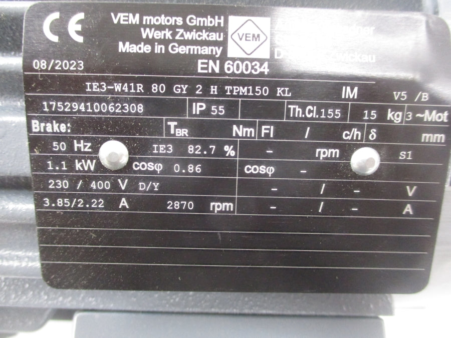 VEM MOTORS IE3-W41R80GY2HTPM150KL 230/400V 3.85/2.22A NSNP
