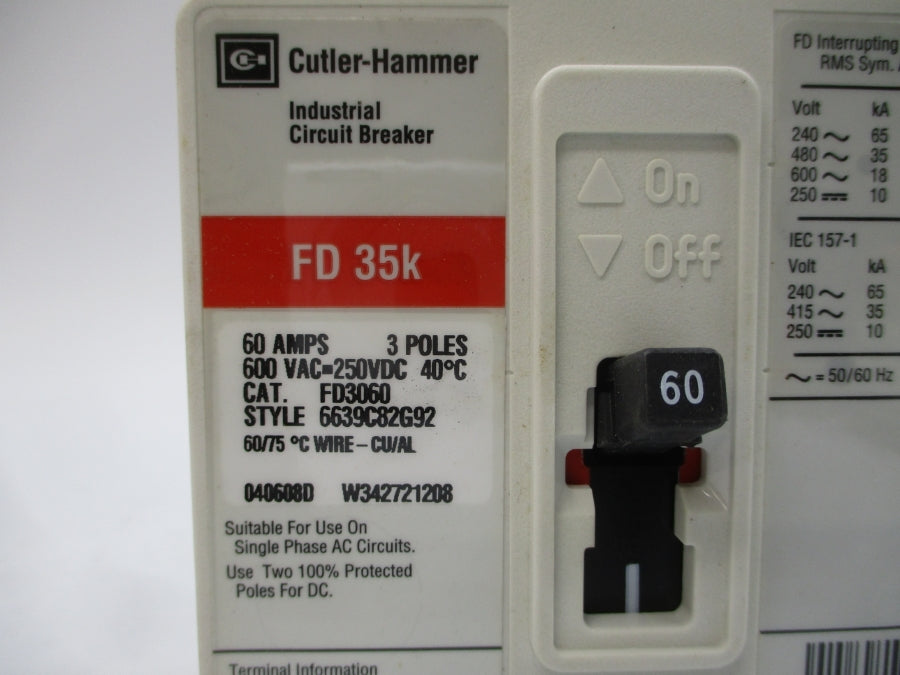 CUTLER HAMMER FD3060 6639C82G92 SER. C 600VAC 60A NSMP