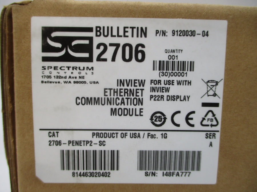SPECTRUM CONTROLS 2706-PENETP2-SC 9120030-04 SER. A 9.6-28.8VDC NSMP