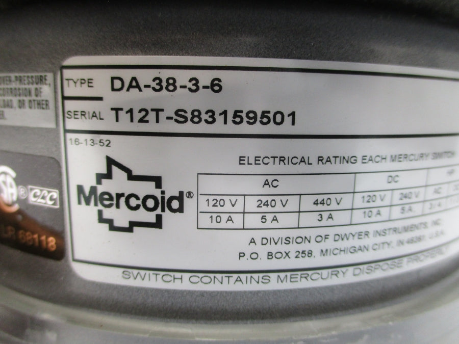 MERCOID DA-38-3-6 440VAC 10A 140-250'F NSNP